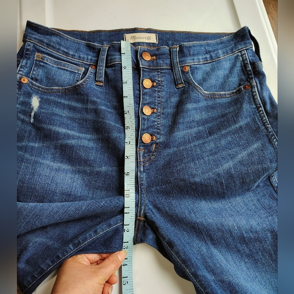 Madewell 10" high-rise exposed buttons fly frayed hem Jeans dark Blue sz 30/28. - Picture 12 of 16